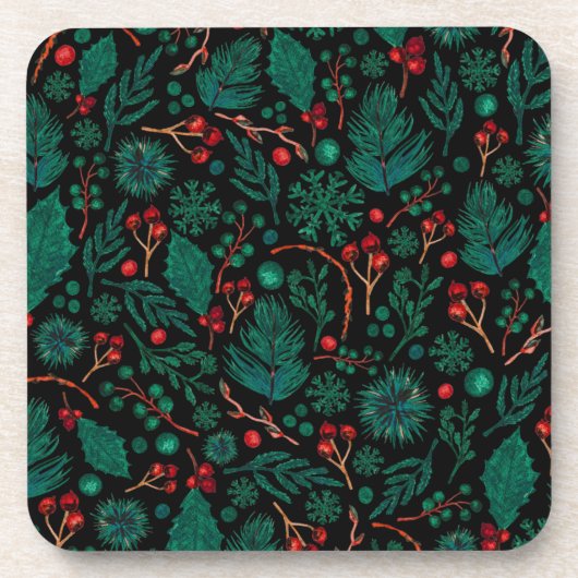 Waterverf kerstflessenpatroon | ONDERZETTER (Voorkant)