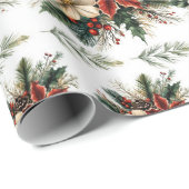Waterverf kerstFloral Cadeaupapier (Rol Hoek)