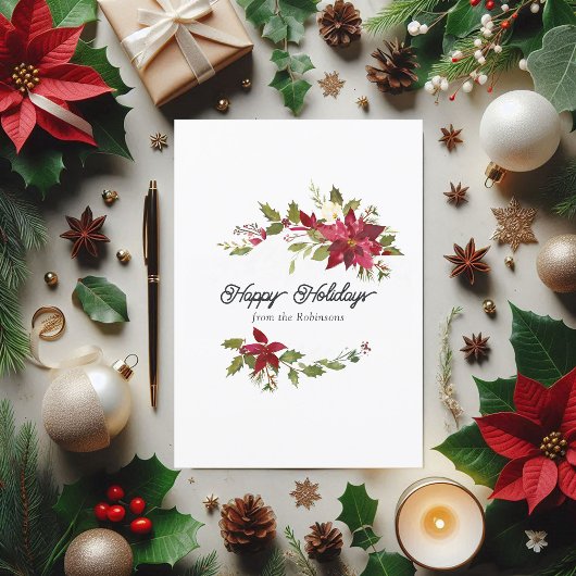 Waterverf kerstfoto Floral Family Feestdagenkaart