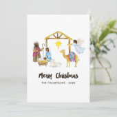 Waterverf kerstfoto Nativiteit Feestdagenkaart (Staand voorkant)