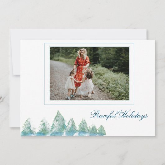 Waterverf kerstfoto van Peaceful Winter Forest Feestdagenkaart (Voorkant)