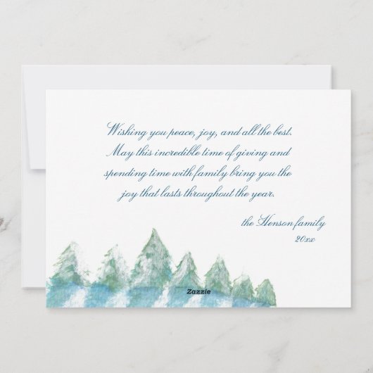 Waterverf kerstfoto van Peaceful Winter Forest Feestdagenkaart (Achterkant)