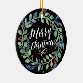 Waterverf kerstfoto zwart keramisch ornament (Rechts)