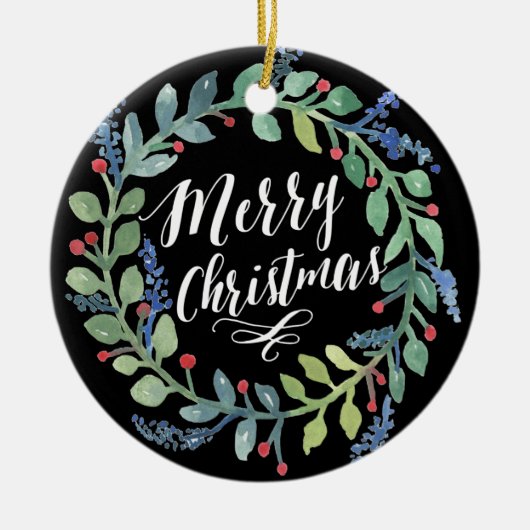 Waterverf kerstfoto zwart keramisch ornament (Voorkant)