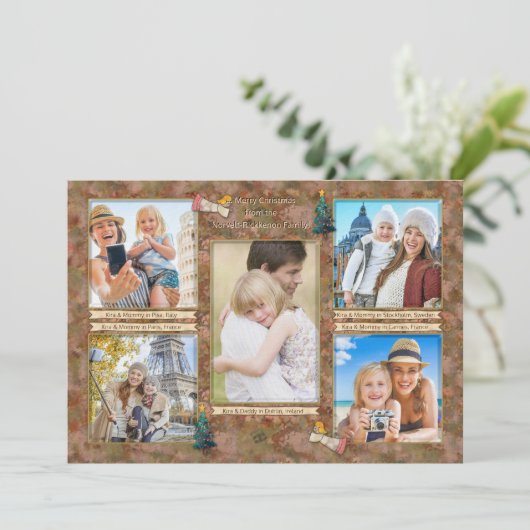 Waterverf kerstfotocollage gepersonaliseerd feestdagenkaart (Staand voorkant)