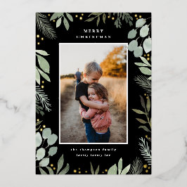 Waterverf kerstfotokaart Echte Folie Folie Uitnodiging