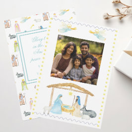 Waterverf kerstfotokaart nationaliteit feestdagenkaart