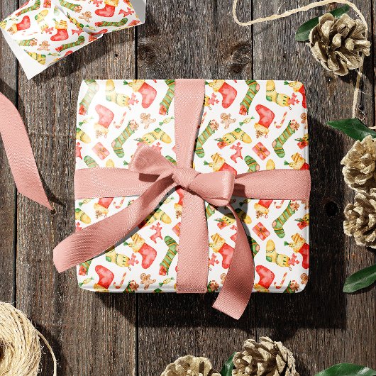 Waterverf kerstgerechten en ontbijtkoek cadeaupapier