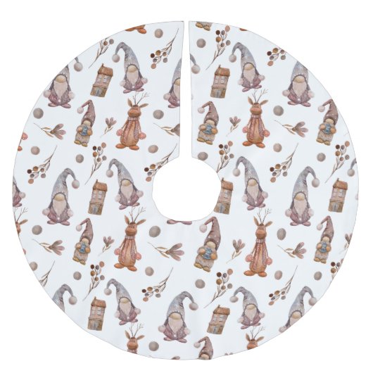 Waterverf kerstgnomen en rendierpatroon kerstboom rok (Voorkant)
