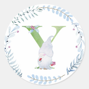 Waterverf kerstgnoom. ronde sticker