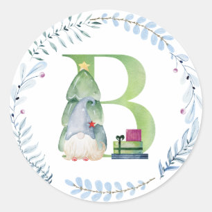 Waterverf kerstgnoom. ronde sticker