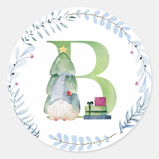 Waterverf kerstgnoom. ronde sticker (Voorkant)