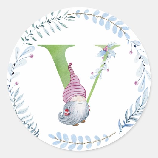 Waterverf kerstgnoom. ronde sticker (Voorkant)