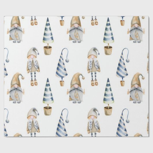 Waterverf kerstgnoompatroon cadeaupapier (Vlak)