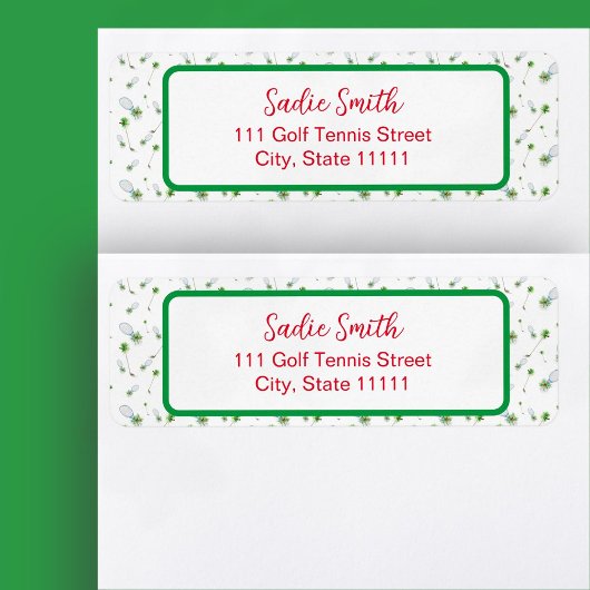 Waterverf kerstgolfclubs en Tennis-racks Etiket