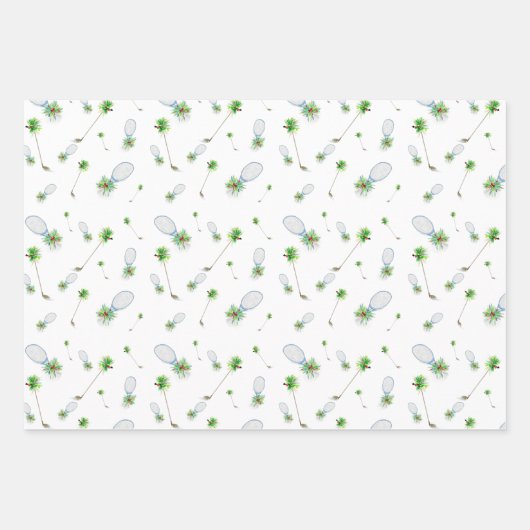 Waterverf kerstgolfclubs en Tennis-racks Inpakpapier Vel (Voorkant 2)