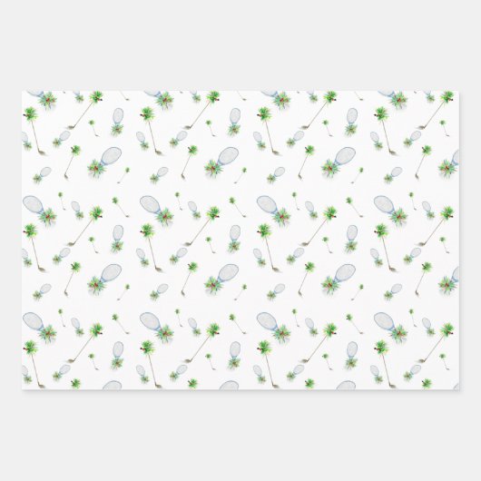 Waterverf kerstgolfclubs en Tennis-racks Inpakpapier Vel (Voorkant)
