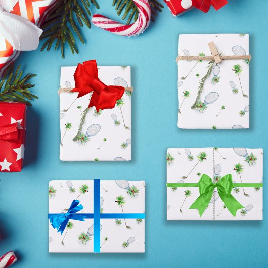 Waterverf kerstgolfclubs en Tennis-racks Inpakpapier Vel