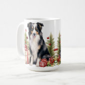 WATERVERF KERSTGRENS COLLIE DOG KOFFIEMOK (Voorkant links)