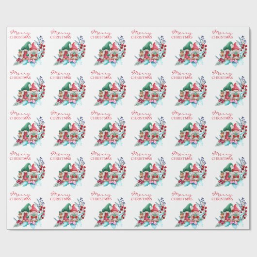 Waterverf kerstgrint cadeaupapier (Vlak)