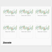 Waterverf Kerstgroen & Bessen Naamlabel Vierkante Sticker (Vel)