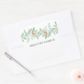 Waterverf Kerstgroen & Bessen Naamlabel Vierkante Sticker (Envelop)
