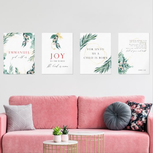 Waterverf Kerstgroen Bijbelvers Muurkunst Sets (Woonkamer)