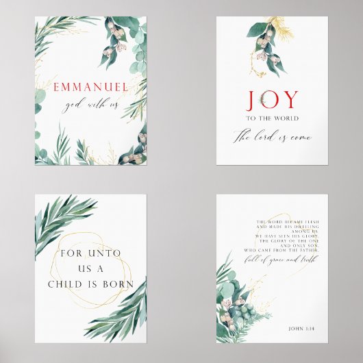 Waterverf Kerstgroen Bijbelvers Muurkunst Sets (Voorkant)
