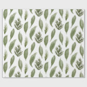 Waterverf kerstgroen bladgroen en pijnhout cadeaupapier (Vlak)