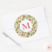 Waterverf Kerstgroen en Bessen Ronde Sticker (Envelop)