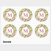 Waterverf Kerstgroen en Bessen Ronde Sticker (Vel)