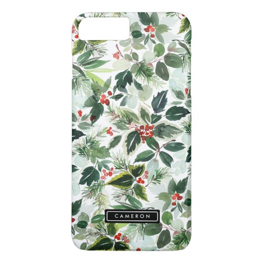 Waterverf kerstgroen en Holly Pattern Case-Mate iPhone Case (Achterkant)