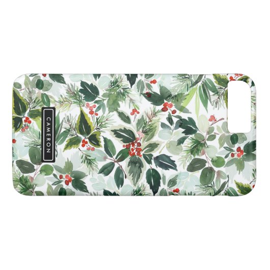 Waterverf kerstgroen en Holly Pattern Case-Mate iPhone Case (Achterkant (Horizontaal))