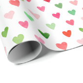 Waterverf kerstgroen en rood liefdeshart cadeaupapier (Rol Hoek)