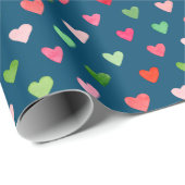 Waterverf kerstgroen en rood liefdeshart cadeaupapier (Rol Hoek)