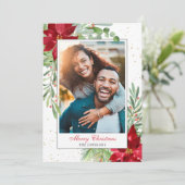 Waterverf kerstgroen + goud feestdagenkaart (Staand voorkant)