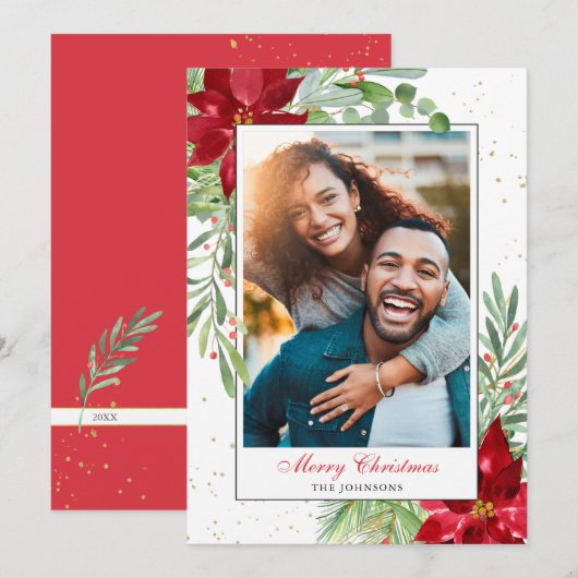 Waterverf kerstgroen + goud feestdagenkaart (Voorkant / Achterkant)