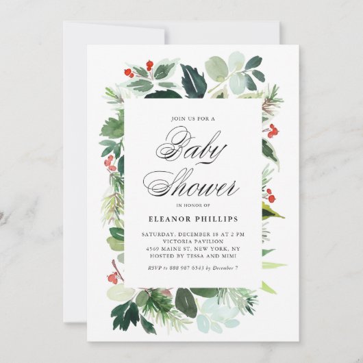 Waterverf kerstgroen Lijst Baby shower  Kaart (Voorkant)