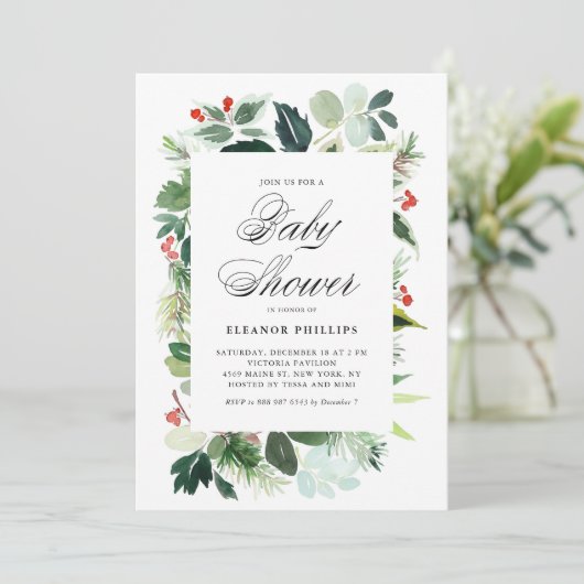 Waterverf kerstgroen Lijst Baby shower  Kaart (Staand voorkant)