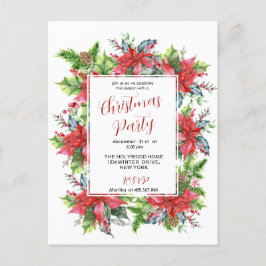 Waterverf kerstgroen met poinsettia briefkaart