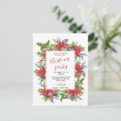 Waterverf kerstgroen met poinsettia briefkaart (Staand voorkant)