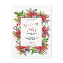 Waterverf kerstgroen met poinsettia