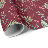 Waterverf kerstgroene rode Florals Maroon Cadeaupapier (Rol Hoek)