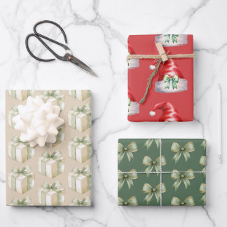 Waterverf Kerstgroene Strikken en Kerstmannenhoede Inpakpapier Vel