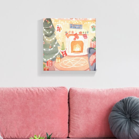 Waterverf kersthaard canvas afdruk (Insitu (Woonkamer))