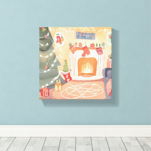 Waterverf kersthaard canvas afdruk (Insitu (Houten vloer))