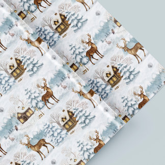 Waterverf Kerstherten Besneeuwd Dorp Winter Cadeaupapier