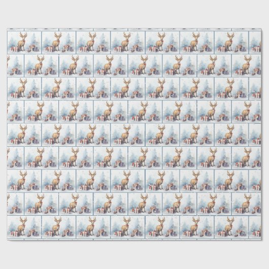 Waterverf kerstherten in sneeuwvlokken cadeaupapier (Vlak)