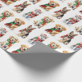 Waterverf kersthonden op wit cadeaupapier (Hoek)