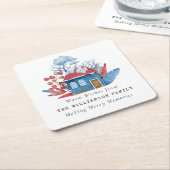  WATERVERF KERSTHUIS GEPERSONALISEERD KARTONNEN ONDERZETTERS (Schuin)